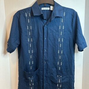 Cubavera Navy Embroidered Casual Shirt, size S, Preloved